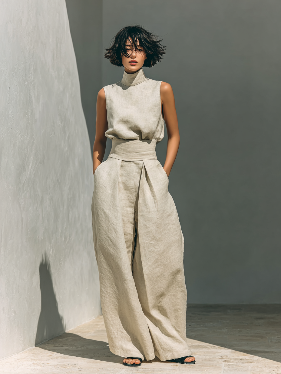 Eleonora | Completo Minimalista con Top Senza Maniche e Pantaloni a Gamba Larga