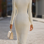 Antigone | Abito midi in tweed avorio