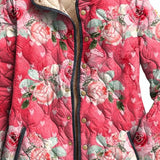 Giacca trapuntata da donna con stampa floreale rosa