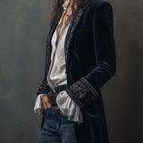 Athénaïs | Giacca Lunga Ricamata Vintage Blu Navy