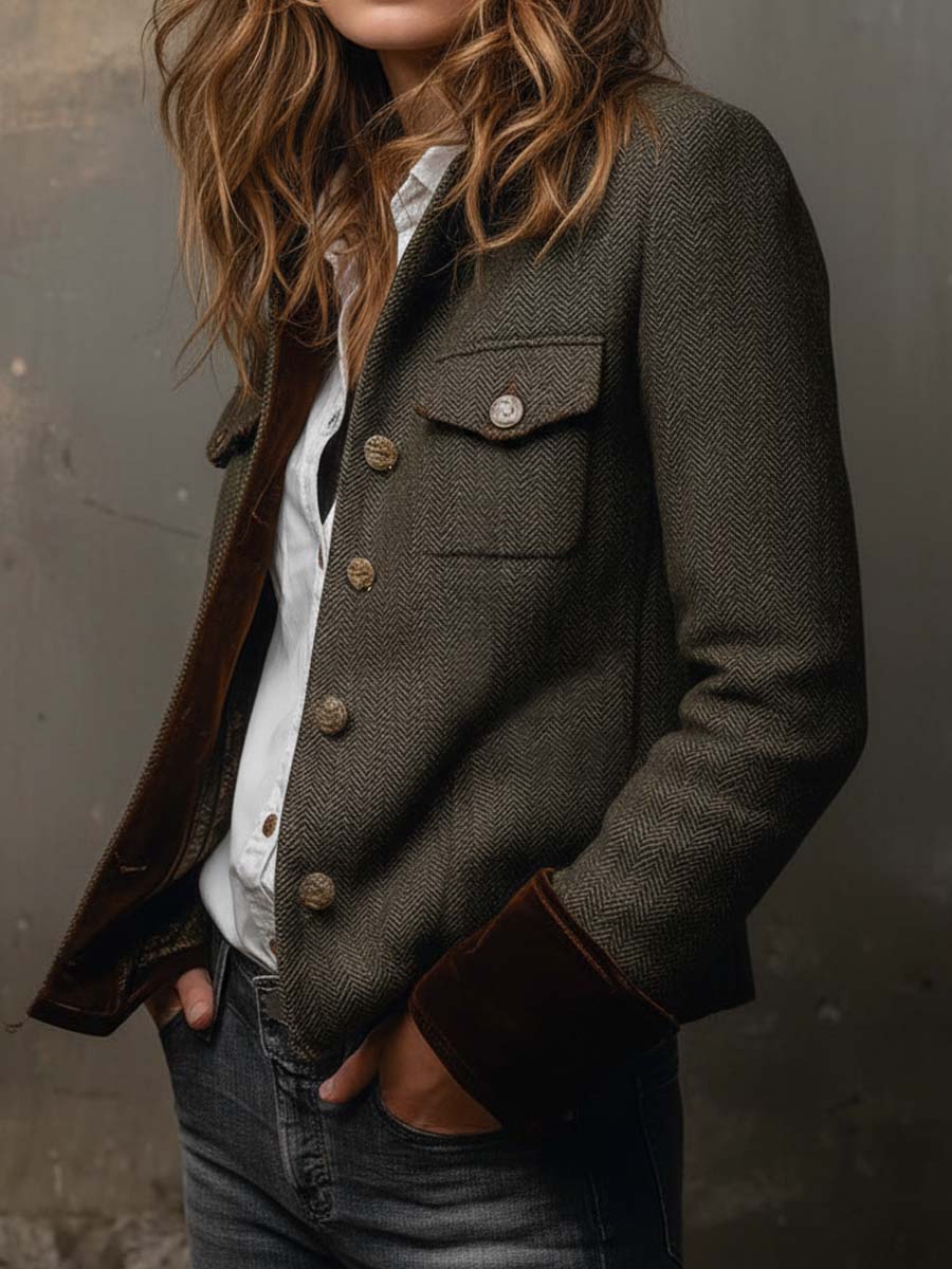 Vivienne | Blazer Spigato con Profili a Contrasto