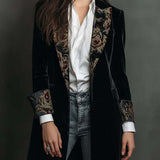 Léontine | Blazer nero aderente con stampa barocca