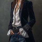 Athénaïs | Giacca Lunga Ricamata Vintage Blu Navy