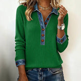 SILVIA | TOP IN MAGLIA PATCHWORK CON DETTAGLI DENIM