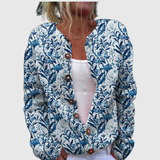 Karine™ | Cardigan blu con motivo a foglie