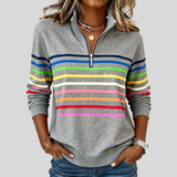 Martina | Felpa a Righe Multicolore con Zip a Quarto