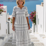 Emilia | Abito midi a righe con maniche corte