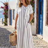 Chloé | Vestido Midi a Rayas con Cuello Anudado y Bolsillos