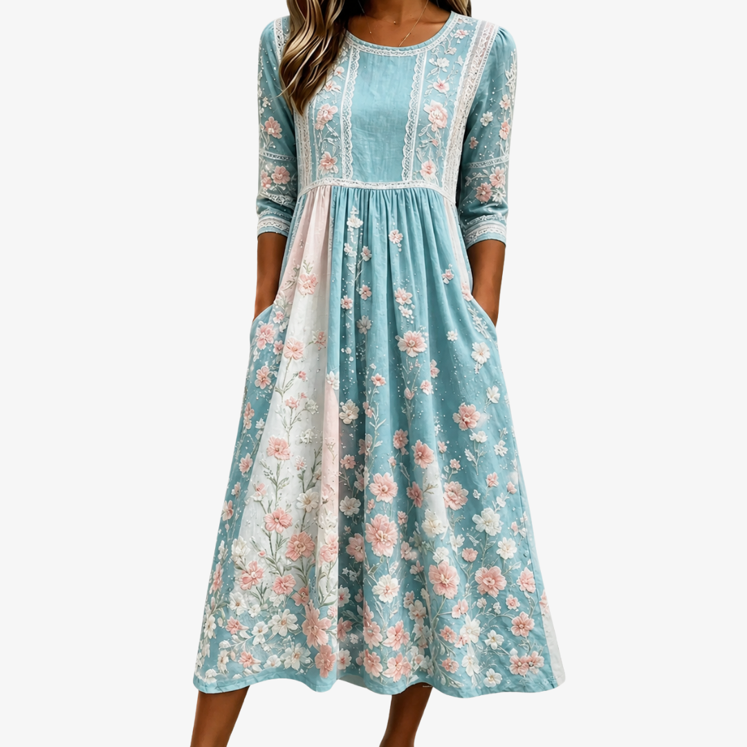 Abito Midi Patchwork Fiori di Primavera