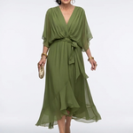 Elysia | Abito Midi con Scollo a V e Cintura Drappeggiata