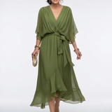 Elysia | Abito Midi con Scollo a V e Cintura Drappeggiata