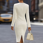 Antigone | Abito midi in tweed avorio