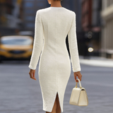 Antigone | Abito midi in tweed avorio
