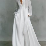 Elisa - Maxi Minimalista con Patchwork, Collo Alto e Maniche Lunghe