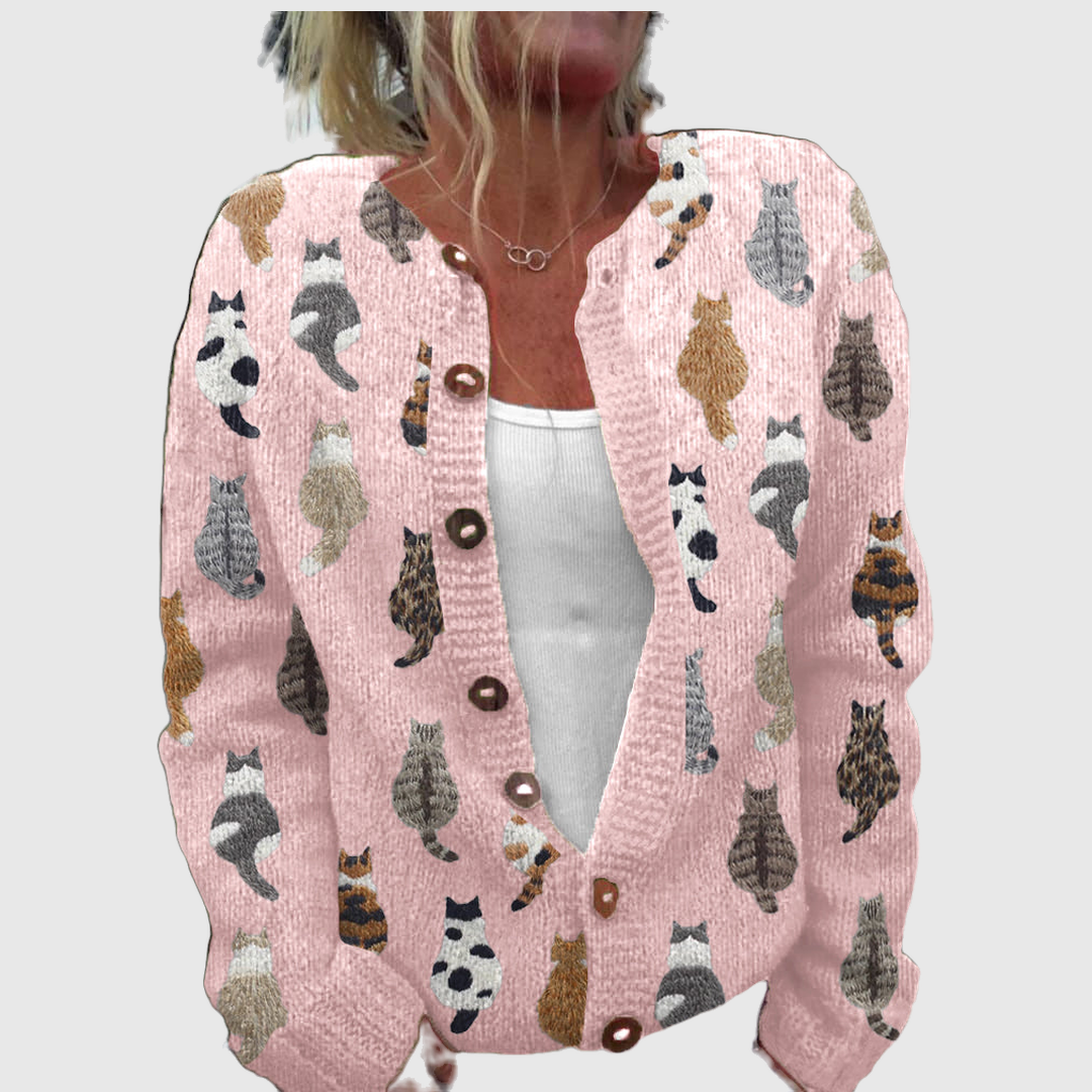 Charline™ | Cardigan con motivo a gatti