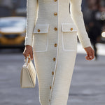Antigone | Abito midi in tweed avorio