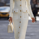 Antigone | Abito midi in tweed avorio