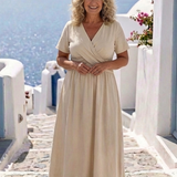 Ambre | Vestido Midi Cruzado de Manga Corta con Escote en V