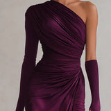 Rosalia - Elegante abito maxi viola sexy a spalla unica