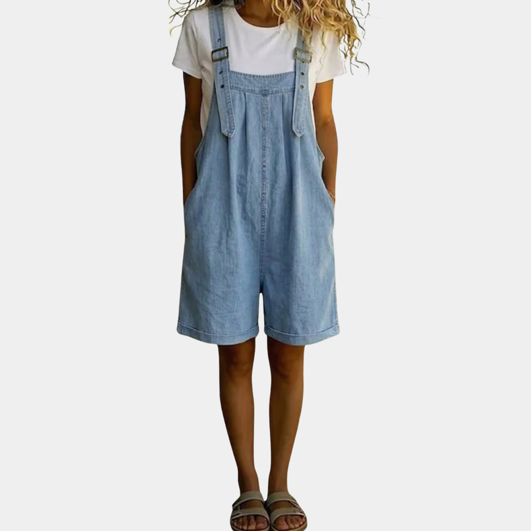 CLARA | SALOPETTE CORTA IN DENIM LAVATO
