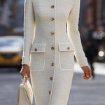 Antigone | Abito midi in tweed avorio