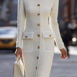 Antigone | Abito midi in tweed avorio