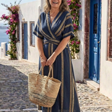 Michela | Abito Midi a Righe con Scollo a V e Maniche Corte