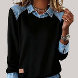 SILVIA | TOP IN MAGLIA PATCHWORK CON DETTAGLI DENIM