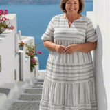 Emilia | Abito midi a righe con maniche corte