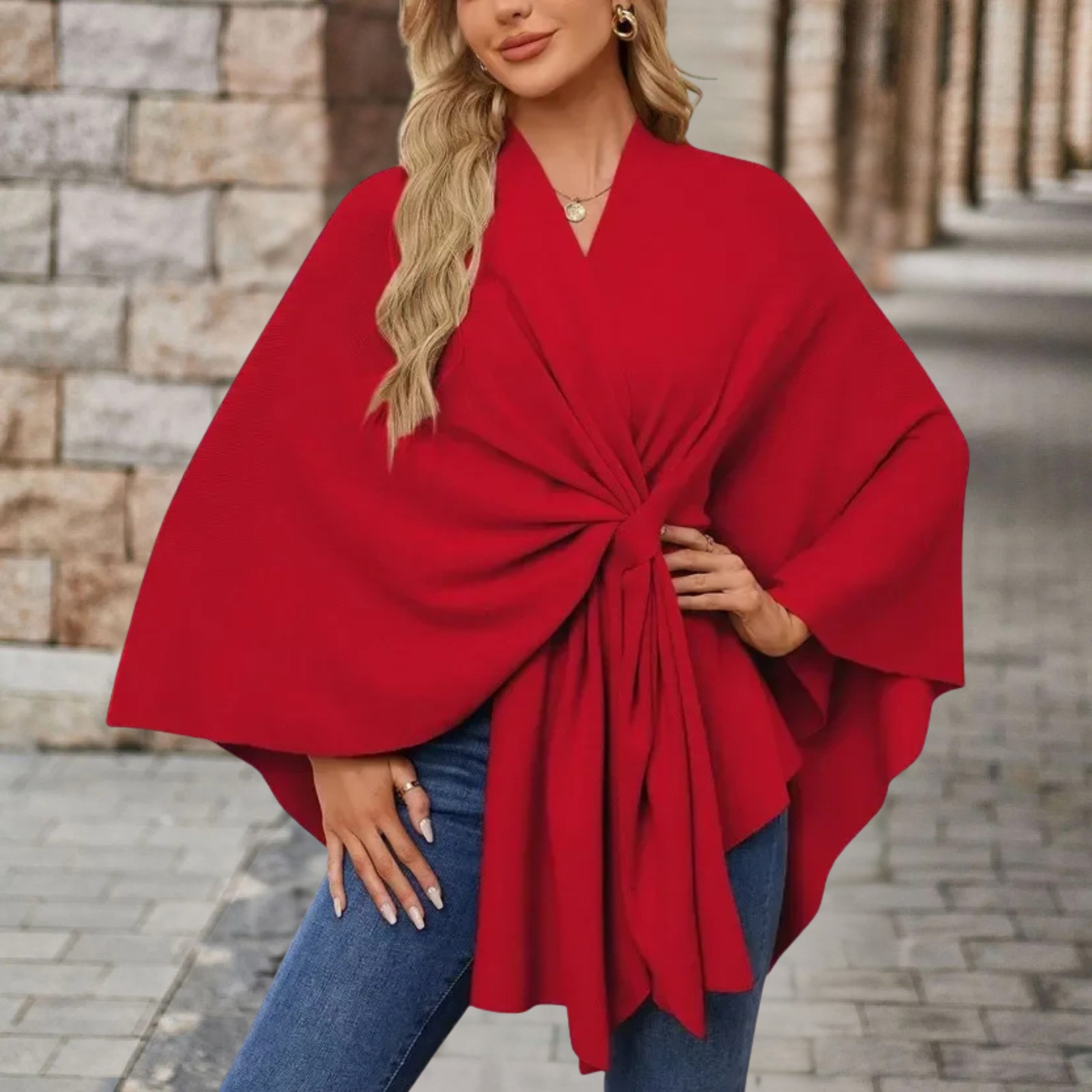 Lia™ — Poncho elegante con nodo frontale