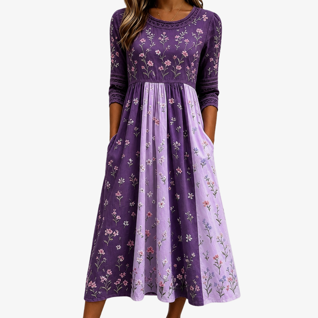 Abito Midi Lavanda a Pannelli Floreali