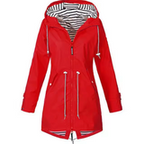 Parka lungo impermeabile da donna con cappuccio e vita regolabile