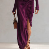 Rosalia - Elegante abito maxi viola sexy a spalla unica