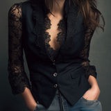 Noémie | Top blazer nero con maniche semitrasparenti