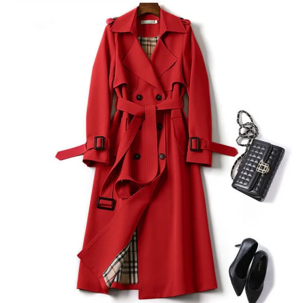 Trench classico lungo impermeabile da donna con cintura