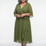 Elysia | Abito Midi con Scollo a V e Cintura Drappeggiata