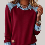 SILVIA | TOP IN MAGLIA PATCHWORK CON DETTAGLI DENIM