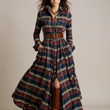 Giovanna | Retro Plaid Belted Maxi Dress