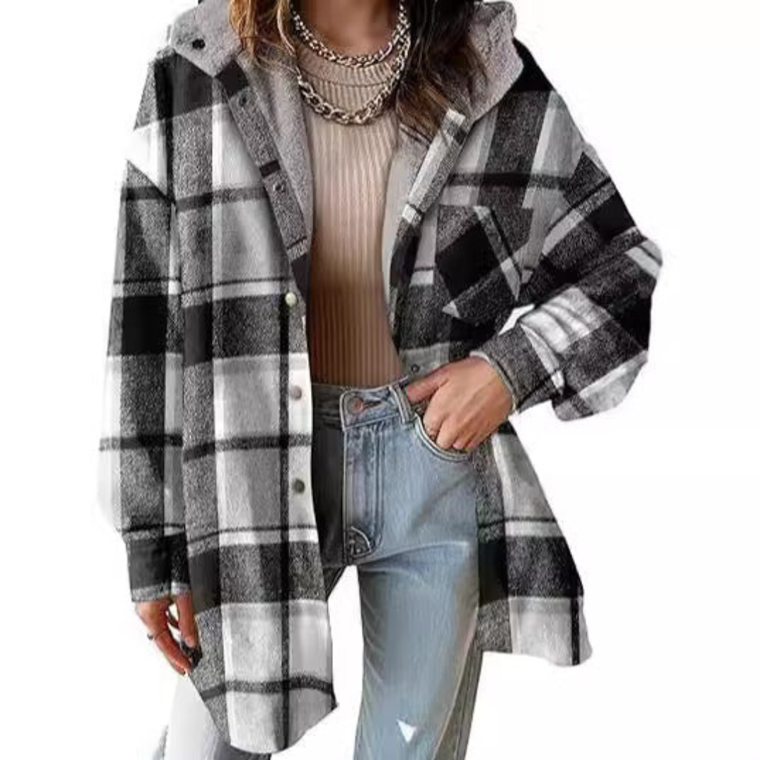 Tallulah™ — Giacca a quadri con cappuccio e vestibilità comoda