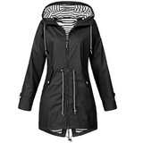 Parka lungo impermeabile da donna con cappuccio e vita regolabile