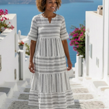 Emilia | Abito midi a righe con maniche corte
