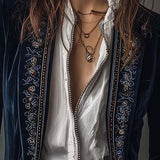 Athénaïs | Giacca Lunga Ricamata Vintage Blu Navy