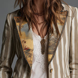 Suzanne | Blazer bohémien a righe con colletto stampato