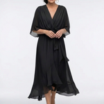 Elysia | Abito Midi con Scollo a V e Cintura Drappeggiata