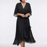 Elysia | Abito Midi con Scollo a V e Cintura Drappeggiata