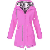 Parka lungo impermeabile da donna con cappuccio e vita regolabile