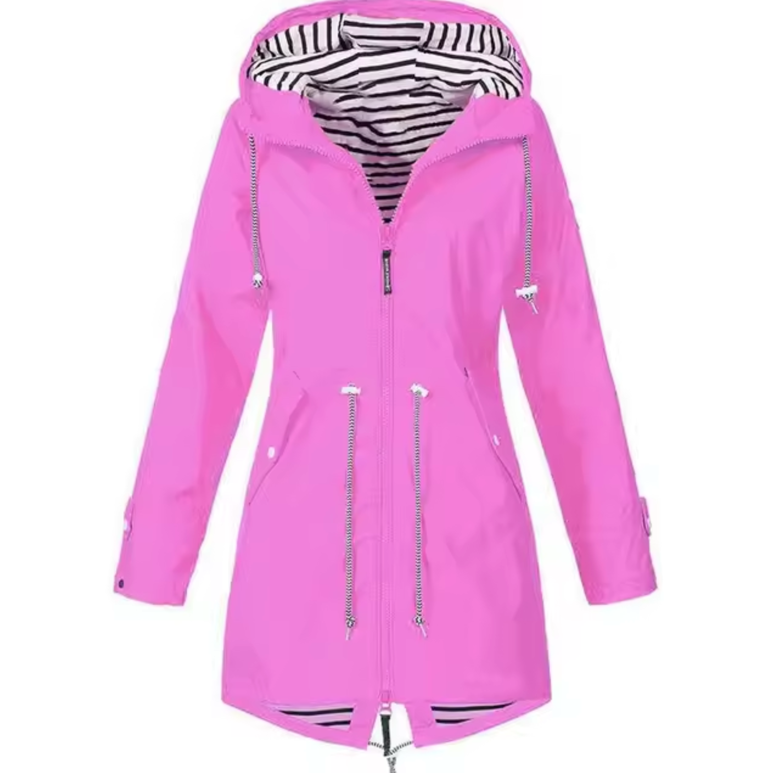Parka lungo impermeabile da donna con cappuccio e vita regolabile