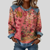 Isabella | Felpa Floreale con Rifiniture in Denim