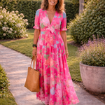 Ione | Abito Midi Floreale con Scollo a V