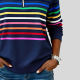 Martina | Felpa a Righe Multicolore con Zip a Quarto
